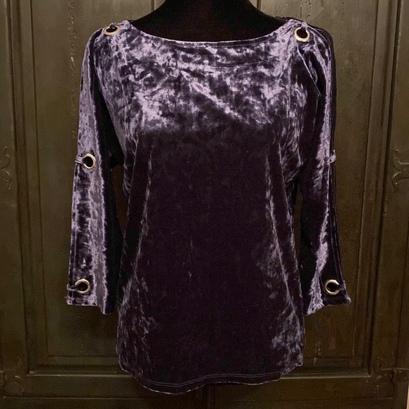 Cable & Gauge blue/violet velvet open quarter sleeves blouse. Size Petite Medium - Picture 1 of 10